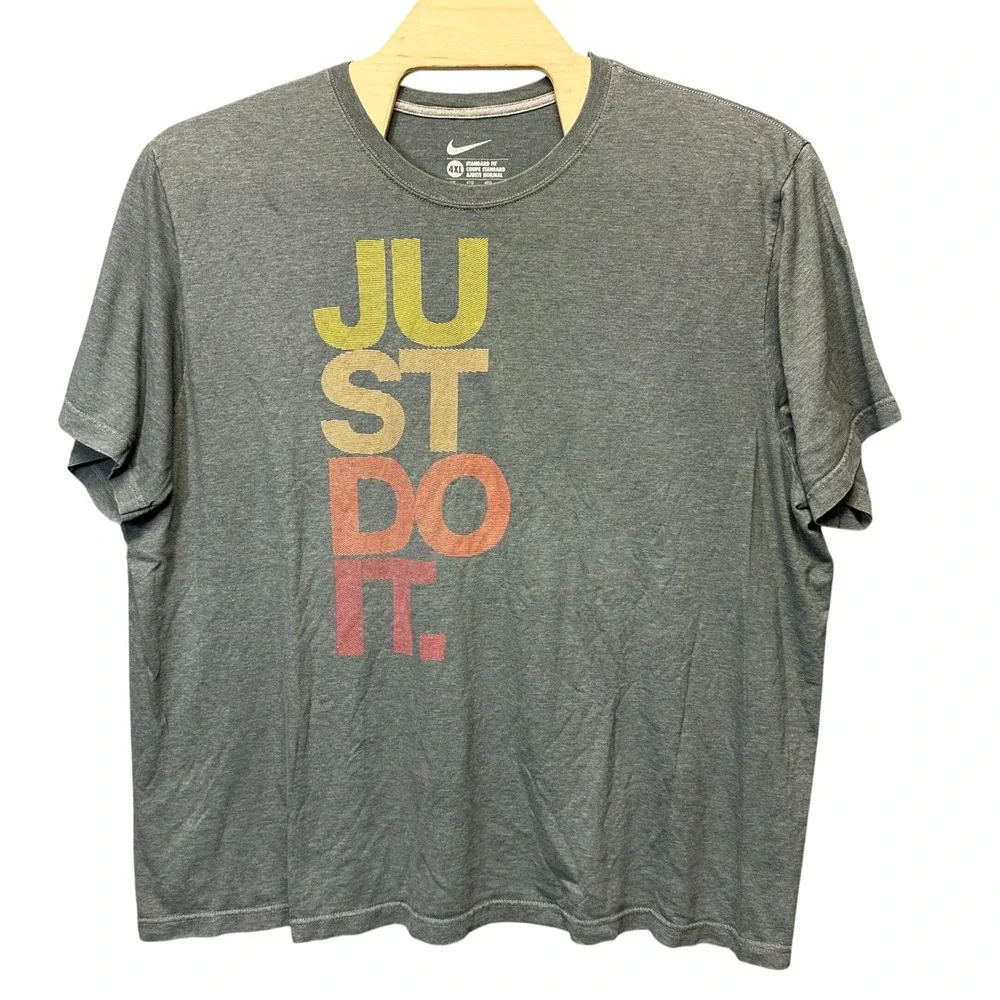 Nike Mens 4XL Just Do It Graphic T-Shirt Charcoal Grey Standard Fit Cotton Blend